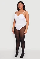 Womens Plus Size Rhinestone Ruched Padded Bustier Bodysuit, White, Size 3X