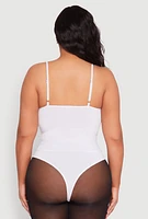 Womens Plus Size Rhinestone Ruched Padded Bustier Bodysuit, White, Size 3X