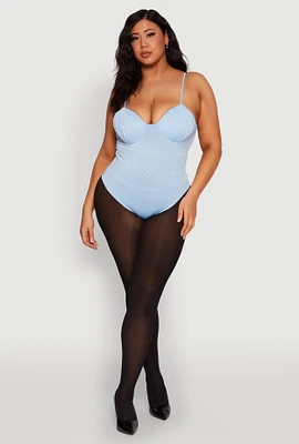 Womens Plus Rhinestone Ruched Padded Bustier Bodysuit, 3X