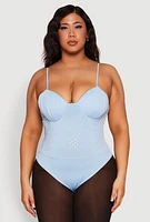 Womens Plus Rhinestone Ruched Padded Bustier Bodysuit, 3X