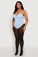 Womens Plus Rhinestone Ruched Padded Bustier Bodysuit, 3X