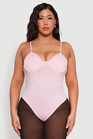 Womens Plus Rhinestone Ruched Padded Bustier Bodysuit, 2X