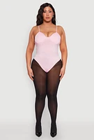 Womens Plus Size Rhinestone Ruched Padded Bustier Bodysuit, Pink, Size 1X