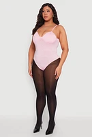 Womens Plus Size Rhinestone Ruched Padded Bustier Bodysuit, Pink, Size 1X