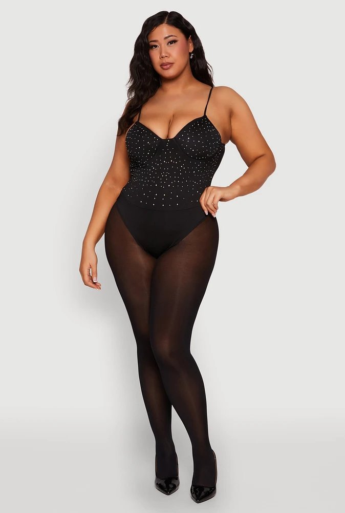 Womens Plus Rhinestone Bustier Bodysuit, 2X