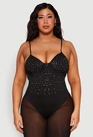 Womens Plus Rhinestone Bustier Bodysuit, 2X
