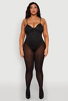 Womens Plus Rhinestone Bustier Bodysuit, 2X
