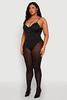 Womens Plus Rhinestone Bustier Bodysuit, 2X