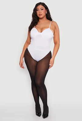 Womens Plus Rhinestone Bustier Bodysuit, White,