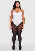 Womens Plus Rhinestone Bustier Bodysuit, White,