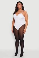 Womens Plus Rhinestone Bustier Bodysuit, White,