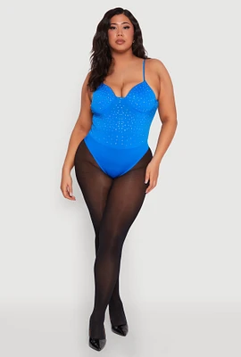 Womens Plus Rhinestone Bustier Bodysuit,