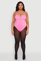 Womens Plus Size Rhinestone Bustier Bodysuit, Pink, Size 1X