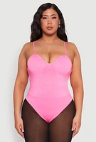 Womens Plus Size Rhinestone Bustier Bodysuit, Pink, Size 1X
