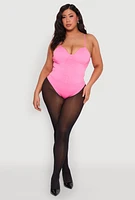 Womens Plus Size Rhinestone Bustier Bodysuit, Pink, Size 1X