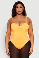 Womens Plus Size Rhinestone Bustier Bodysuit, Orange, Size 2X