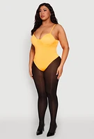Womens Plus Size Rhinestone Bustier Bodysuit, Orange, Size 1X