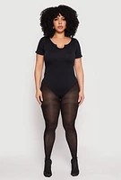Womens Plus Ribbed Knit Notch Neck Bodysuit,