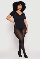 Womens Plus Ribbed Knit Notch Neck Bodysuit, 1X-2X