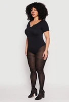 Womens Plus Ribbed Knit Notch Neck Bodysuit, 1X-2X