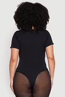 Womens Plus Ribbed Knit Notch Neck Bodysuit, 1X-2X