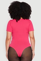 Womens Plus Size Ribbed Knit Notch Neck Bodysuit, Pink, Size 2X-3X