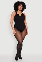 Womens Plus Size Ribbed Notch Neck Tank Bodysuit, Black, Size 1X-2X