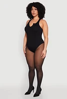 Womens Plus Size Ribbed Notch Neck Tank Bodysuit, Black, Size 1X-2X