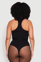 Womens Plus Size Ribbed Notch Neck Tank Bodysuit, Black, Size 1X-2X
