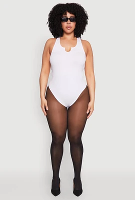 Womens Plus Size Ribbed Notch Neck Tank Bodysuit, White, Size 1X-2X