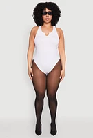 Womens Plus Size Ribbed Notch Neck Tank Bodysuit, White, Size 1X-2X