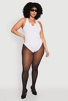 Womens Plus Size Ribbed Notch Neck Tank Bodysuit, White, Size 1X-2X