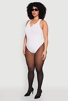 Womens Plus Size Ribbed Notch Neck Tank Bodysuit, White, Size 1X-2X