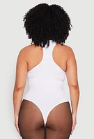 Womens Plus Size Ribbed Notch Neck Tank Bodysuit, White, Size 1X-2X