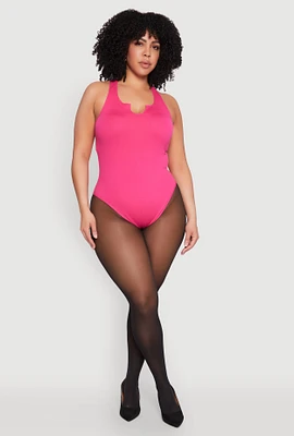 Womens Plus Size Ribbed Notch Neck Tank Bodysuit, Pink, Size 1X-2X