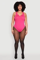 Womens Plus Size Ribbed Notch Neck Tank Bodysuit, Pink, Size 1X-2X