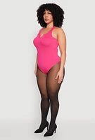 Womens Plus Size Ribbed Notch Neck Tank Bodysuit, Pink, Size 1X-2X