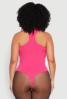 Womens Plus Size Ribbed Notch Neck Tank Bodysuit, Pink, Size 1X-2X
