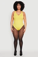 Womens Plus Size Ribbed Notch Neck Tank Bodysuit, Yellow, Size 1X-2X
