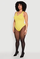 Womens Plus Size Ribbed Notch Neck Tank Bodysuit, Yellow, Size 1X-2X