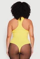Womens Plus Size Ribbed Notch Neck Tank Bodysuit, Yellow, Size 1X-2X