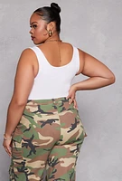 Womens Plus Size Square Neck Tank Bodysuit, White, Size 2X-3X