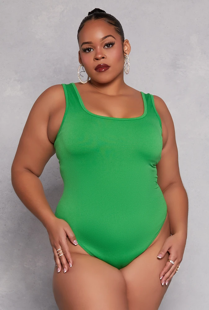 Womens Plus Square Neck Tank Bodysuit,