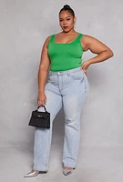 Womens Plus Square Neck Tank Bodysuit,
