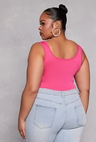 Womens Plus Size Square Neck Tank Bodysuit, Pink, Size 2X-3X