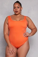 Womens Plus Size Square Neck Tank Bodysuit, Orange, Size 2X-3X