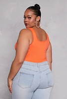 Womens Plus Square Neck Tank Bodysuit,