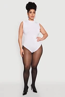 Womens Plus Size Seamless Mock Neck Sleeveless Bodysuit, White, Size 1X-2X
