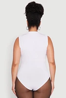 Womens Plus Size Seamless Mock Neck Sleeveless Bodysuit, White, Size 1X-2X
