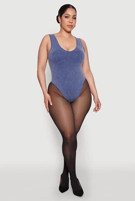 Womens Plus Mineral Wash Tank Bodysuit, Blue,
